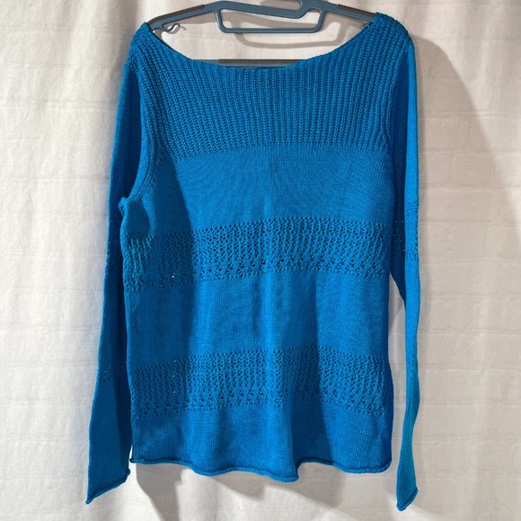 NWT Chelsea & Theodore Turquoise Long Sleeve Knit Sweater, Size Large - Picture 2 of 4